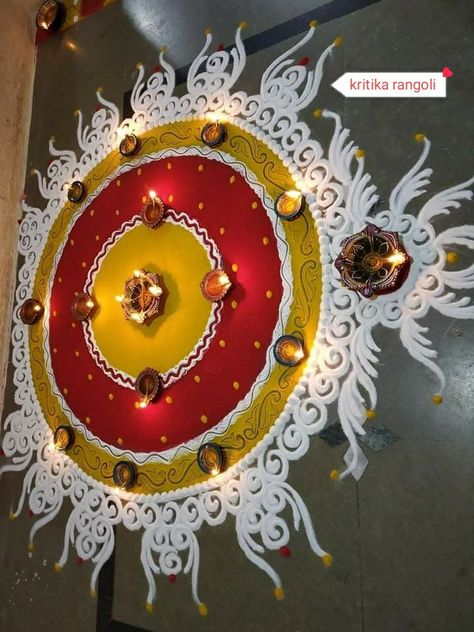 Lotus And Kalash Rangoli, Diwali Rongali, Galicha Rangoli Designs, Jhoti Design, Floral Painting Videos, Welcome Rangoli, Rangoli Diwali, Diwali Design, Very Easy Rangoli Designs