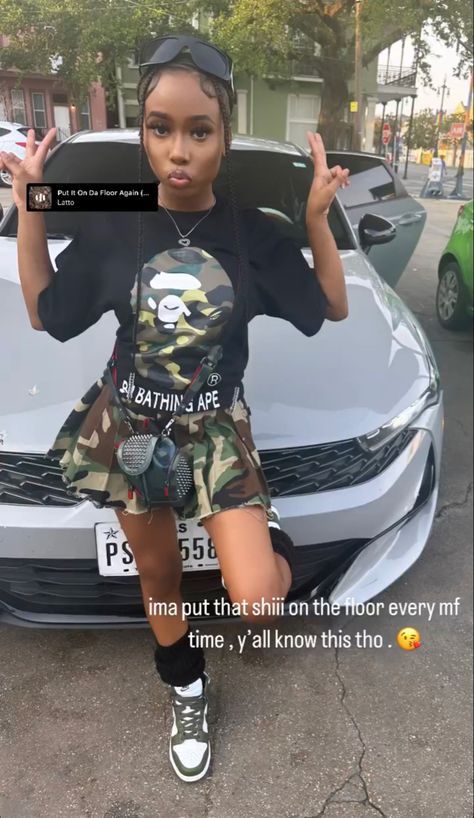 Bape Shirt Outfit Black Women, A Bathing Ape Outfits, Bape Shirt Outfit Women, Bape Outfit Black Women, Camo Skirt Outfit Black Women, Bape Outfits Baddie, Bathing Ape Outfit, Bape Shirt Outfit, White Bape Hoodie