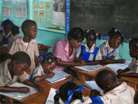 African Academia, Student Painting, Community Picture, Black Paintings, Black Teacher, Caribbean Music, African American Artwork, Black Teachers, Caribbean Art