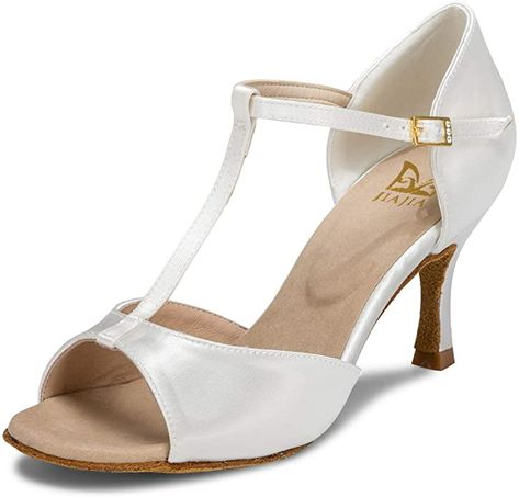 Amazon.com | JIAJIA 20511 Women's Satin Sandals Flared Heel Latin Salsa Performance Dance Shoes | Ballet & Dance Unholy Matrimony, White Ballroom, Latin Shoes, Satin Sandals, Ballroom Dance Shoes, Latin Dance Shoes, School Gym, Dance Clothes, Ballet Girls