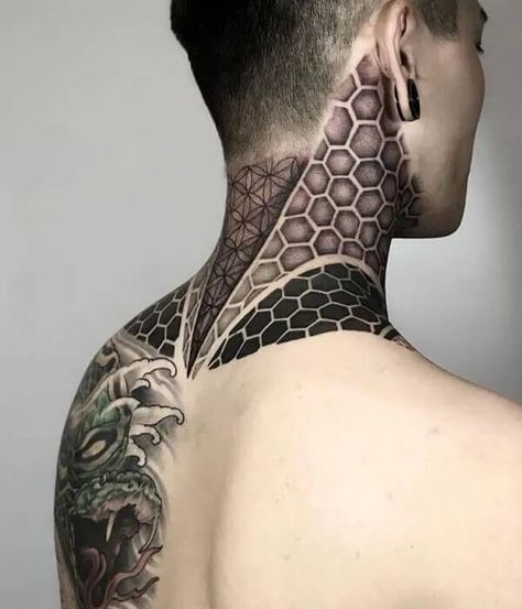 Stunning Neck Tattoo Designs for Men: Unique Tattoo Ideas for Guys Back Of Neck Tattoo Men Geometric, Neck Tattoo Geometric Men, Neck Geometric Tattoo Men, Neck Tattoo For Guys Geometric, Mens Side Neck Tattoo, Geometric Neck Tattoo For Women, Pattern Neck Tattoo, Geometric Head Tattoo, Neck Tattoo Geometric