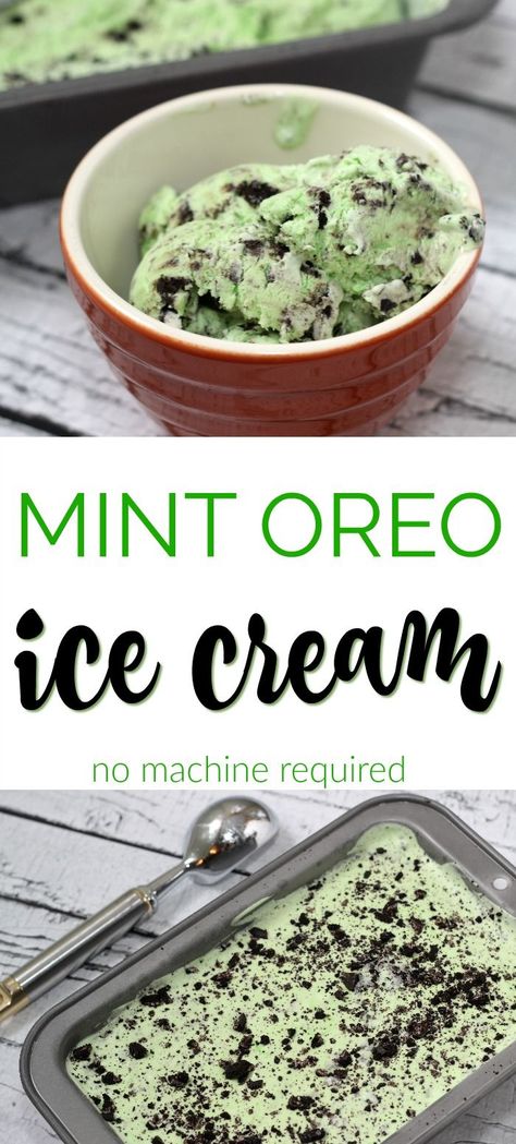 A No Churn Mint Oreo Ice Cream recipe that you can make at home with no machine required. So easy, get the kids involved! #nochurn #icecream #icecreamrecipe #nochurnicecream #mint #oreos Mint Oreo Ice Cream, Oreo Ice Cream Recipe, Homemade Chocolate Syrup, Mint Desserts, Hand Mixers, Mint Oreo, Ice Cream Maker Recipes, Oreo Ice Cream, Mint Ice Cream