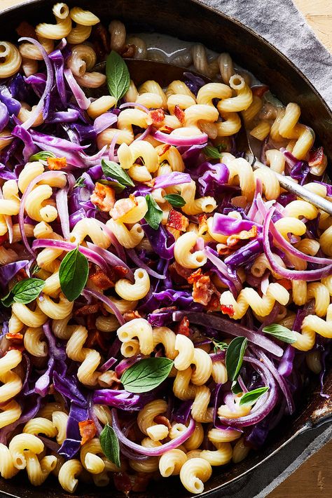 Recipes Using Red Cabbage, Creamy Pasta With Bacon, Purple Cabbage Recipes, Bacon And Cabbage, Red Cabbage Recipe, Plate Method, Pasta With Bacon, Kielbasa And Cabbage, Short Curvy