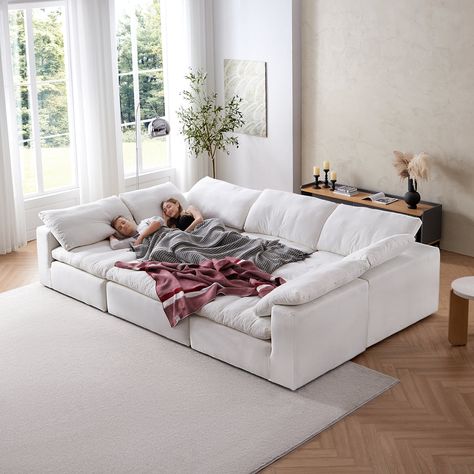 Big Sofa Beds, Low Comfy Couch, Big Couches Living Room Small Spaces, Pit Sofa Living Room, Sectional Bed Couch, Pit Couch Living Room, Big Couch Living Room, Lounging Sofas, Queen Bed Couch