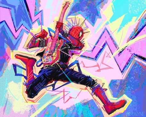 Spider Man Animation, Spiderverse Spiderpunk, Punk Spiderman, Spiderverse Wallpaper, Potential Wallpaper, Noxus League Of Legends, Altoids Wallet, Hobie Brown, Spider Punk