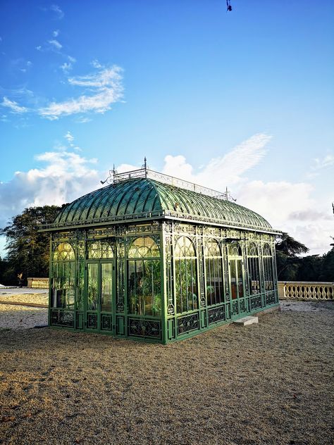 Aphrodite conservatory Green Conservatory, Conservatory Sunroom, Mediterranean Landscape Design, Mediterranean Landscape, Mediterranean Landscaping, French Green, The Chateau, Garden Rooms, Greenhouses