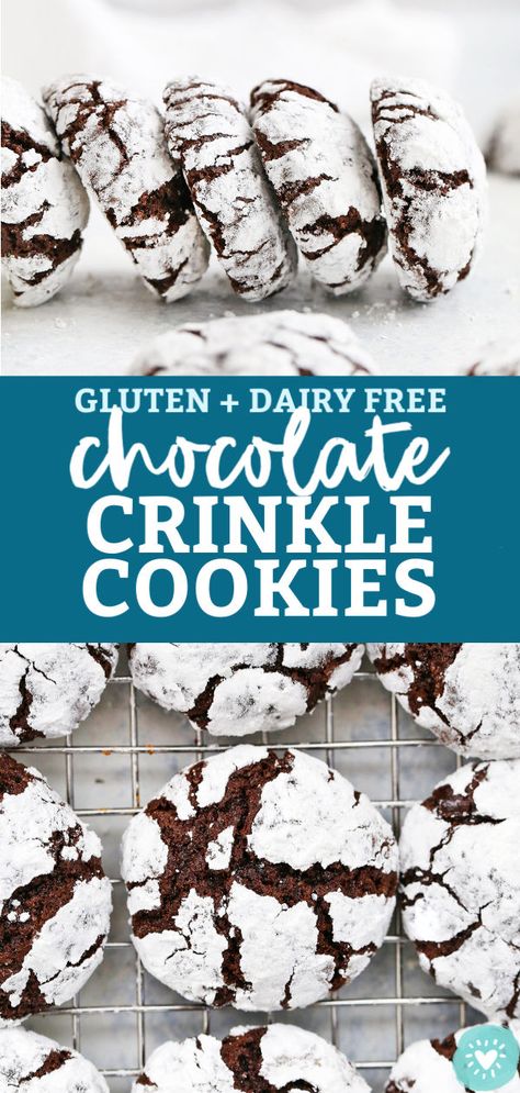 Gluten Free Christmas Treats, Dairy Free Christmas Cookies, Cookies Dairy Free, Gluten Free Christmas Desserts, Chocolate Crinkle Cookies Recipe, Gf Cooking, Gluten Free Holiday Cookies, Gf Meals, Healthy Munchies