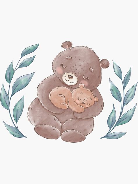 Cartoon Bears, Mama Bear Baby Bear, Mother And Baby Animals, Mamma Bear, Mom Bear, Baby Teddy Bear, Bear Watercolor, Bear Paintings, Bear Sticker