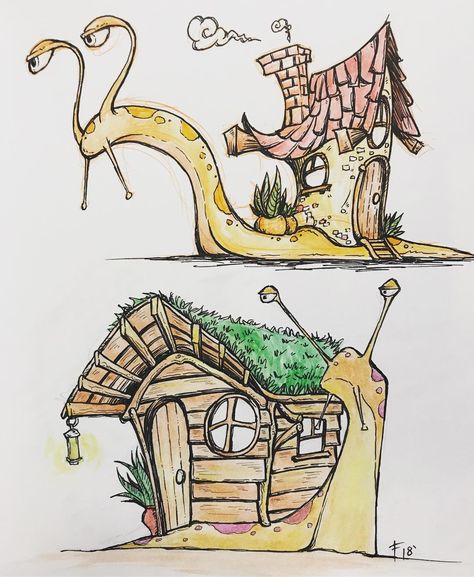 Some mobile snail homes. I’ve been practicing with watercolor and oh man are they fun and difficult. Will definitely be doing more. . . . .… Snail House Drawing, Snail Drawing, Snail House, Back Drawing, Snail Art, House Cartoon, Art Trading Cards, Art Whimsical, House Drawing