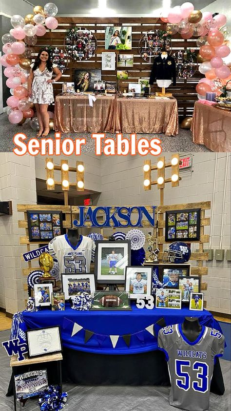 Graduation Traditions, Senior Tables, Senior Display Table Ideas, Display Table Ideas, Graduation Party Ideas Decorations, Graduation Display, High School Graduation Party Ideas, Boys Graduation Party, Graduation Party Pictures