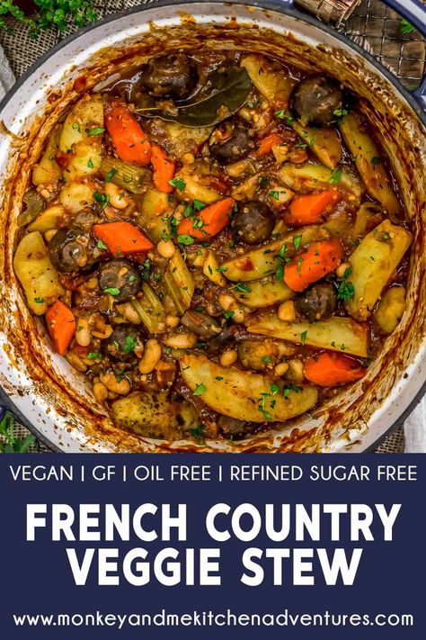 French Country Veggie Stew - Monkey and Me Kitchen Adventures French Country Vegetable Stew, Recipe With Turnips, Vegan Stews And Soups, Low Fat Fall Recipes, Vegetarian Stew Recipes, Meatless Stew, Vegetarian Stews, Vegan Soups And Stews, Vegan French Recipes