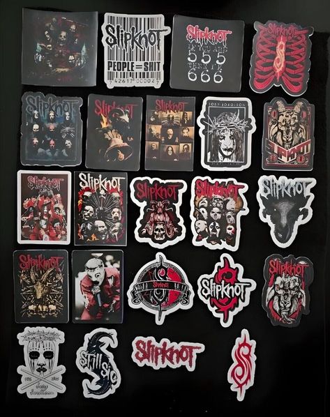 Get your hands on these Slipknot stickers and decorate your laptops, water bottles, refrigerators, and more! 🤘🎸🎶 These waterproof and high gloss vinyl decals feature the iconic members of the band like Corey Taylor and Joey Jordison. Perfect for Slipknot fans of all ages! #Slipknot #HeavyMetal #RockNRoll #CoreyTaylor #JoeyJordison #VinylDecals #Music #Decor #Stickers #eBay #eBayStore #eBaySeller #Slipknotstickers #stickers #HARDHATstickers #Laptopstickers #Skateboardsstickers Alternative Stickers, Slipknot Stickers Printable, Metal Band Stickers, Hard Hat Stickers, Groove Metal, Band Stickers, Etsy Stickers, Extreme Metal, Music Stickers