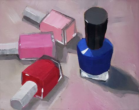 Original acrylic painting of nail polish. Acrylic on canvas panel, 8 x 10 in. Sweets Painting Art, Nails Painting Canvas, Acrylic Painting Objects, Nail Polish Painting Canvas, Nail Polish Drawing, Kitchen Painting Art, Pantone Challenge, Higuchi Yuko, Paintings Wall Decor