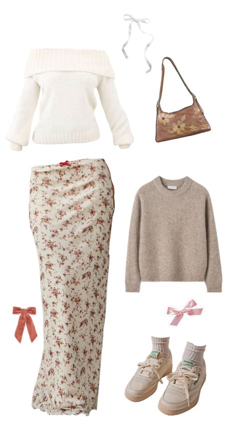 Skirt Sweater Outfit, Skirt Sweater, Sweater Outfit, Sweater Skirt, Floral Skirt, Sweater Outfits, Skirt, Floral