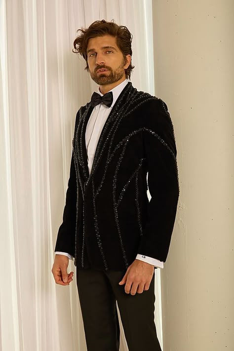 Hand Beaded Suiting | Couture Menswear Work Suits Men, Work Suit Design, Futuristic Fashion Male, Drape Skirt Pattern, Dress Code Formal, Embroidered Tuxedo, Reception Suits, Suit For Men Wedding, Designer Tuxedo