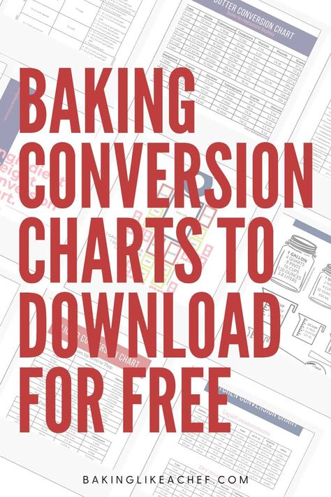 Baking conversion charts are essential downloads in the kitchen, including weight and volume printable cooking measurements, metric and imperial conversions, baking pan sizes equivalents, and ingredient weight conversions. Get any printable among many or all of them (over 20 pages) and include them in your favorite recipe binder. | www.bakinglikeachef.com Cooking Charts, Cooking Measurements Conversions, Kitchen Conversion Chart, Baking Measurements Chart, Kitchen Conversion Chart Printable Free, Baking Conversion Chart Grams, Printable Conversion Chart, Baking Weight Conversion Chart, Weights And Measures Conversion Chart