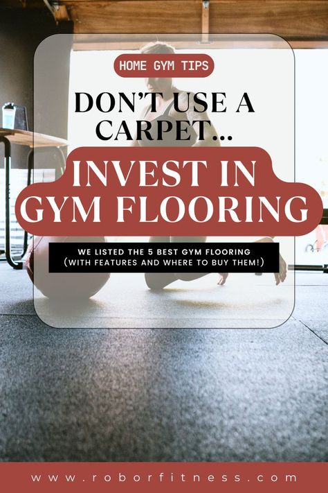 NEVER USE A CARPET in your home gym! Start investing in quality Gym Flooring instead. We have a list to help you out! 😎 #HomeGym #GymEquipment Home Gym Mats Flooring, Diy Gym Floor, Basement Gym Flooring Ideas, Home Gym On Carpet, Home Gym Flooring Ideas, Flooring For Home Gym, Flooring Over Carpet, Workout Flooring, Basement Workout Room