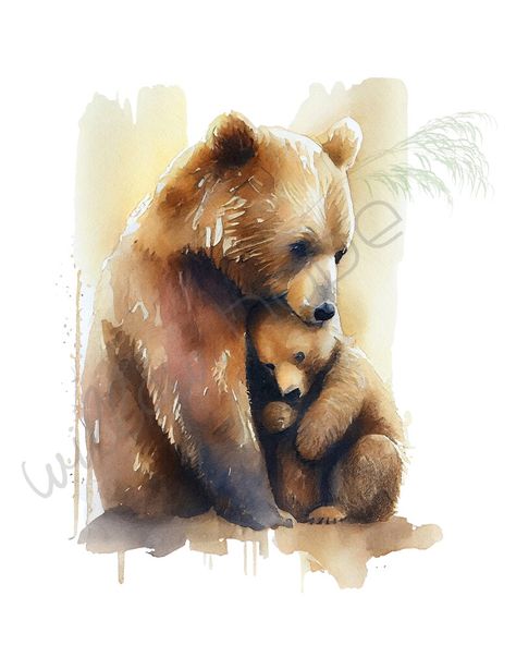 Momma Bear and Baby Cub Watercolor Print Instant Digital Download, Nursery Wall Art, Cute Animal Illustration, Mother's Day Gift - Etsy Australia Mama Bear Picture, Baby Beer, Baby Artwork, Mamma Bear, Baby Cubs, Baby Animal Art, Mother Bears, Storybook Art, Momma Bear