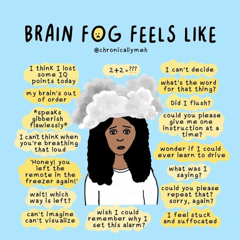 Shruti | Migraine on Instagram: “Redid another one of my favorite graphics from the past. Brain fog is probably the worst symptom I have ever had to deal with. And even…” Memory Issues, Illness Humor, Healing Era, Learning New Things, Spoonie Life, Fatigue Syndrome, Ehlers Danlos Syndrome, Learning To Drive, Brain Fog