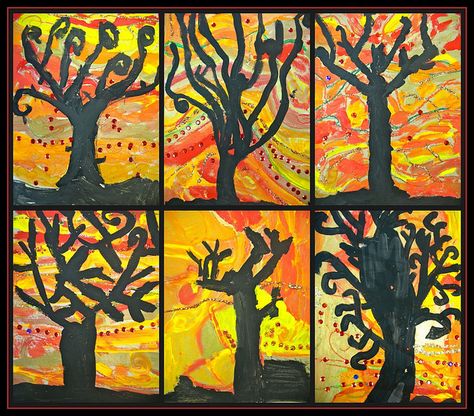 This is a lesson from Mrs. Picasso's Art Room.  It would be great to do two painting, one with warm colors, one with cool to reinforce the idea that color impacts mood. Luxury Landscaping, Fall Art Projects, 4th Grade Art, Classroom Art Projects, Picasso Art, Elementary Art Projects, Fall Art, Homeschool Art, Landscaping Company