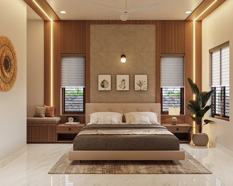 JUMP Bedroom With Window Design, Kerala Style Bedroom Design, Bedroom Wood Ceiling Design, Bedroom Design Indian Style, Bed Wall Design With Window, Bed Back Design With Window, Bedroom Front Wall Design, Indian Master Bedrooms Decor, Indian Bedroom Ideas Interior Design