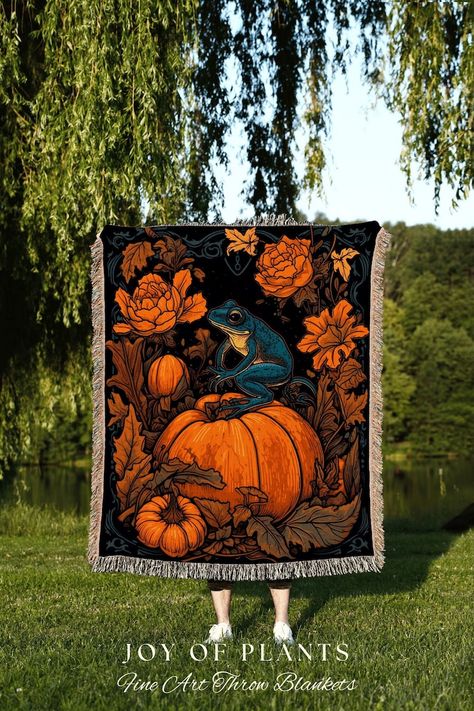 Frog Aesthetic, Aesthetic Pumpkin, Season Decor, Frog Decor, Tapestry Woven, Aesthetic Cottagecore, Heirloom Gifts, Witchy Decor, Velvet Blanket