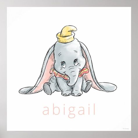 Personalized Dumbo Sketch for Nursery Poster  Zazzle Dumbo Sketch, Dumbo Watercolor, Disney Dumbo Art, Baby Busy Book, Watercolor Poster, Nursery Poster, Movie Posters Vintage, Disney Drawings, Cute Disney