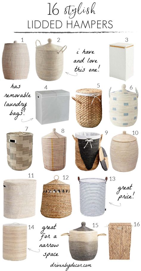 Love all of these lidded hampers! So may beautiful bathroom decor ideas in her post! Bathroom Hampers, Decoration Plants, Beautiful Bathroom Decor, Hamper Ideas, Laundry Hamper With Lid, Driven By Decor, Simple Bathroom Decor, New Bathroom, Bathroom Decor Ideas