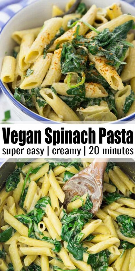 Vegan Spinach Pasta, Spinach Artichoke Pasta, Recipes Veg, Vegan Spinach, Artichoke Pasta, Vegan Pasta Recipes, Spinach Pasta, Vegan Comfort Food, Spinach Recipes