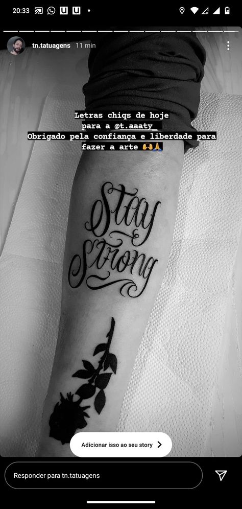 Tattoo autoral, stay strong " permaneça forte " Tattoo Stay Strong, Stay Strong Tattoo, Blessed Tattoos, Strong Tattoos, Bicep Tattoo, Bestest Friend Quotes, Tattoo Feminina, Aesthetic Tattoo, Stay Strong