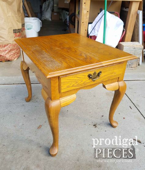 End Table Makeover Ideas, Wood Side Table Makeover, Table Makeover Ideas, Refurbished End Tables, Redo End Tables, Refinished End Tables, Old End Tables, Coffee Table Redo, Queen Anne Furniture