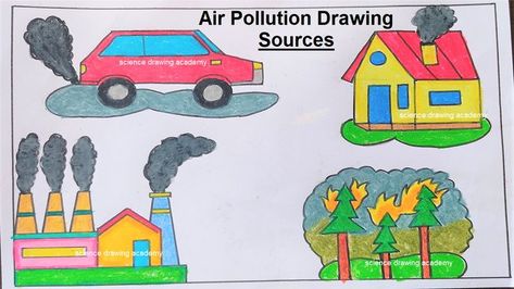 air pollution drawing (sources/types of air pollution | science drawing  @howtofunda   @craftpiller ​ Air Pollution Drawing, Pollution Drawing, Air Pollution Project, Air Pollution Poster, Science Drawing, Social Studies Elementary, Baby Learning Activities, Baby Education, Poster Drawing