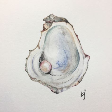 Watercolor oyster and pearl // yum Oyster Tattoo, Watercolor Oyster, Oyster With Pearl, Oyster And Pearl, Pearl Tattoo, Shell Drawing, Shell Tattoos, Pearl Oyster, Ocean Tattoos