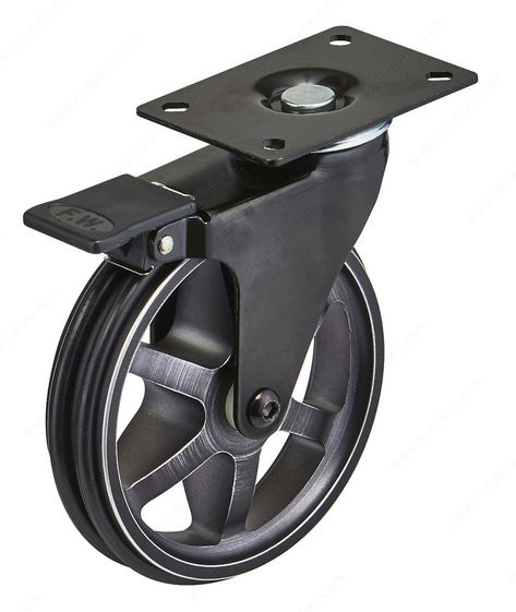 Aluminum "Rustic Iron Style"  Locking Swivel Single Wheel Caster ~ 110 lb, 132 lb, 176 lb options ~  with and with out brake Vintage Casters, Adjustable Furniture Legs, Office Chair Accessories, Rustic Plates, Tile Ceramic, Wheel Design, Swivel Casters, Casters Wheels, Black On Black