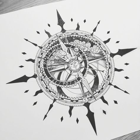 Steampunk Compass Drawing, Compass Rose Art, Virgo Tattoo Designs, Compass Drawing, Compass Rose Tattoo, Magic Runes, Compass Tattoo Design, Compass Design