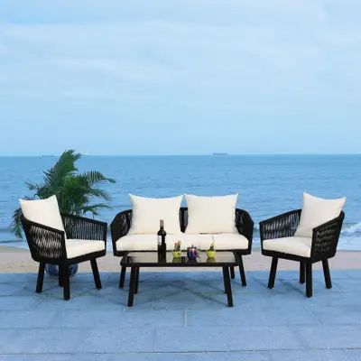 Buy Outdoor Dining Sets Online at Overstock | Our Best Patio Furniture Deals Sofa Seating, Beige Cushions, Rattan Sofa, Backyard Living, Arm Chairs, Conversation Set Patio, Outdoor Dining Set, Patio Set, Outdoor Entertaining