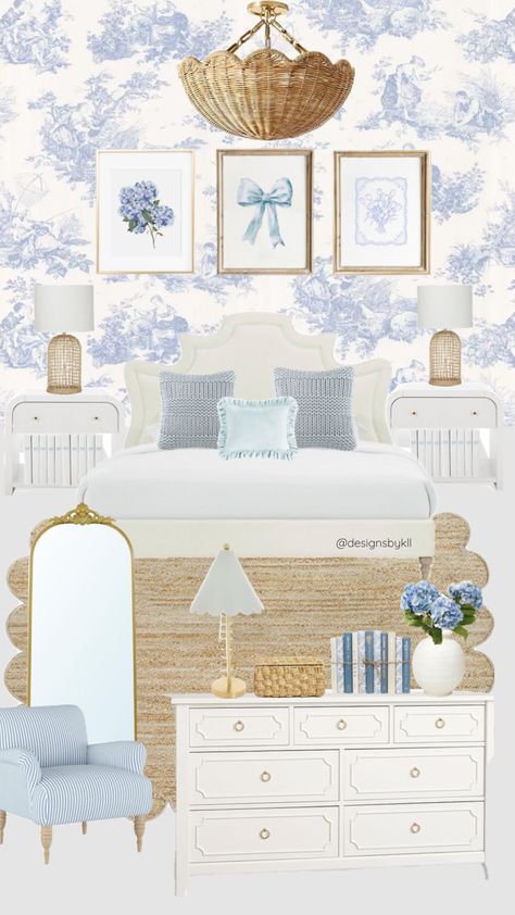 French Bedroom Aesthetic, Girls Blue Bedroom, Beachy Room Decor, Beachy Room, Coastal Room, Inspired Bedroom, Dorm Room Inspiration, Bedroom Idea, Preppy Room