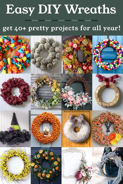 Decorate your home in style with one of these easy and pretty DIY wreaths! Get ideas for both seasonal wreaths and ones you can keep up all year. Foam Wreath Ideas, Foam Wreath Ideas Diy, Styrofoam Wreath Ideas, Funny Wreaths, Wreath Methods, Halloween Ornament Wreath, Pool Noodle Wreath, Craft For Christmas, Ribbon Wreath Diy