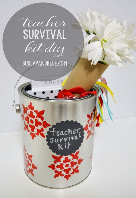 teacher survival kit diy Survival Kit Diy, Teacher Survival Kit Gift, Teacher Survival Kit, Easy Teacher Gifts, Survival Kit For Teachers, Teacher Survival, Wall Art Tutorial, Survivor Quotes, Teachers Appreciation