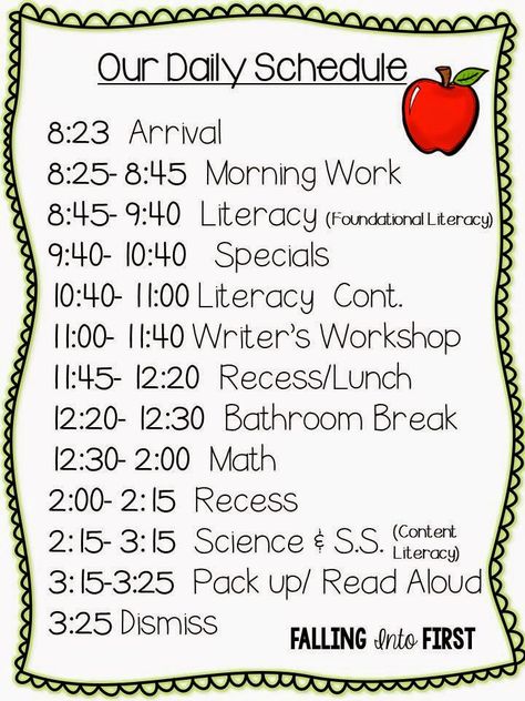 Falling Into First: Our Daily Schedule First Grade Daily Schedule, Kindergarten Schedule, Digital Learning Classroom, Sports Theme Classroom, Daily Routine Schedule, Teachers Week, Classroom Schedule, Today's Schedule, Missing Person