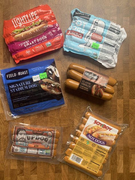 The Best Vegan Hot Dogs Review & Taste Test Boiled Hot Dogs, Veggie Hot Dog, Vegan Hot Dog, Field Roast, Vegan Dog, Oat Fiber, Vital Wheat Gluten, Family Fun Day, Dog Branding