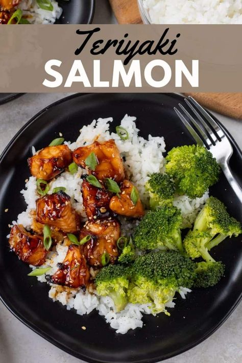 This is a fun new way to eat salmon. I cooked these Teriyaki Salmon Bites in the air fryer, but you can also cook them in the oven. They got me out of my “boring salmon” routine. I added my bites to a bowl with rice and broccoli, and this is seriously something I could eat every week. Teriyaki Salmon Bites, Make Teriyaki Sauce, Salmon Bites Recipe, Balanced Recipes, Rice And Broccoli, Bowl Of Rice, Salmon And Broccoli, Air Fryer Salmon, Salmon Bites