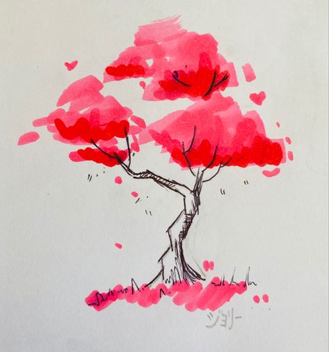 Sakura tree! I did this really quickly but I like it more than some drawings I actually tried to make look good 💀 Sakura Tree Sketch, Sakura Tree Drawing, Sakura Tree Art, Sakura Trees, Some Drawings, Doodle Ideas, Sakura Tree, Marker Drawing, Calligraphy Design