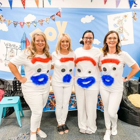 Teacher Approved #teacherlife on Instagram: “These Forky costumes from @fitish_lifeofa_30something and her team would be so cute for a Toy Story themed team Halloween costume! Tag your…” Teacher Halloween Costume Ideas, Team Halloween Costumes, Adult Costumes Diy, Family Themed Halloween Costumes, Toy Story Halloween, Book Character Day, Teacher Halloween Costumes, Movie Halloween Costumes, Themed Halloween Costumes