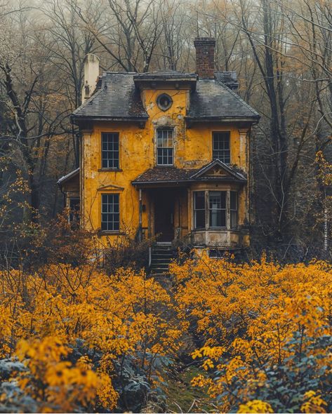 Yellow House, Abandoned House, Urban Sketching, Abandoned Buildings, Old Buildings, Abandoned Houses, Beautiful Buildings, Abandoned Places, House In The Woods