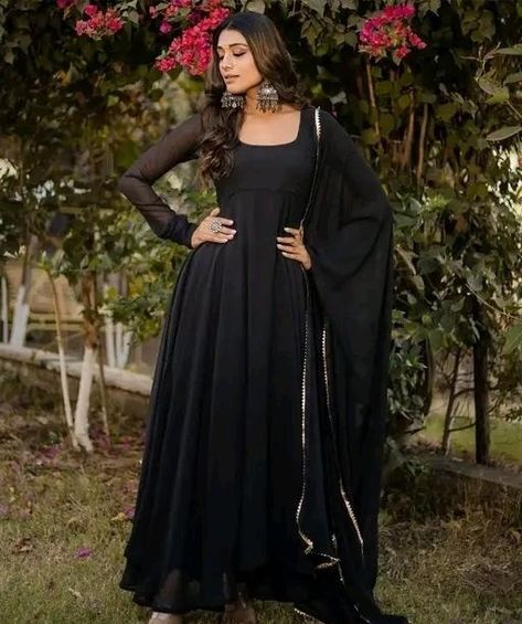 Chats • Instagram Black Suit For Women Indian, Suits For Women Indian Casual, Suit For Women Indian, Black Suit For Women, Black Anarkali Dress, Plain Anarkali, Black Anarkali Suits, Suits For Women Indian, Black Anarkali