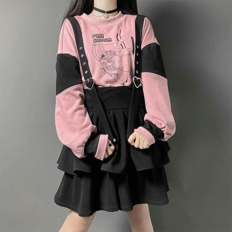 Main Material: Cotton Sleeve Length: Long Sleeve Season: Spring, Summer, Autumn Color: White, Pink SOLD SEPARATELY NOT IN SETS Size reference. Sweatshirt  S: Bust 110 cm, Length 44 cm, Sleeve 49 cm M: Bust 114 cm, Length 46 cm, Sleeve 51 cm L: Bust 118 cm, Length 48 cm, Sleeve 53 cm Overalls Skirt S: Waist 64-74 cm, Length 84 cm M: Waist 68-78 cm, Length 86 cm L: Waist 70-82 cm, Length 88 cm All measurements are approximate and can vary slightly. Please check size info. before order. Twitch Branding, Kawaii Overalls, Harajuku Outfit, Overalls Skirt, Kawaii Sweater, Skirt Streetwear, Y2k Mini Skirt, Overalls Outfit, Suspender Skirt