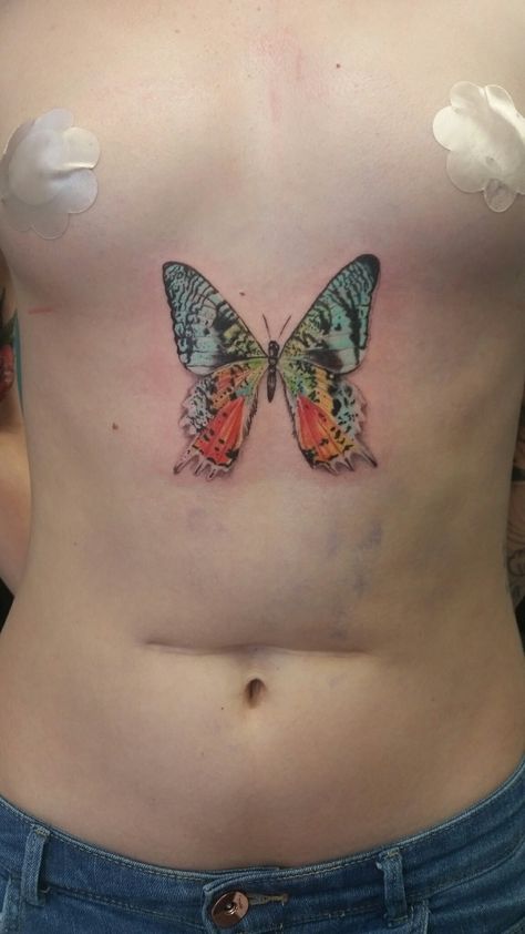 Sunset Moth Tattoo, Butterfly Sternum Tattoo, Colorful Tattoos, Sunset Moth, Moth Tattoo, Fish Tattoo, Sternum Tattoo, Color Tattoo, Tattoos And Piercings