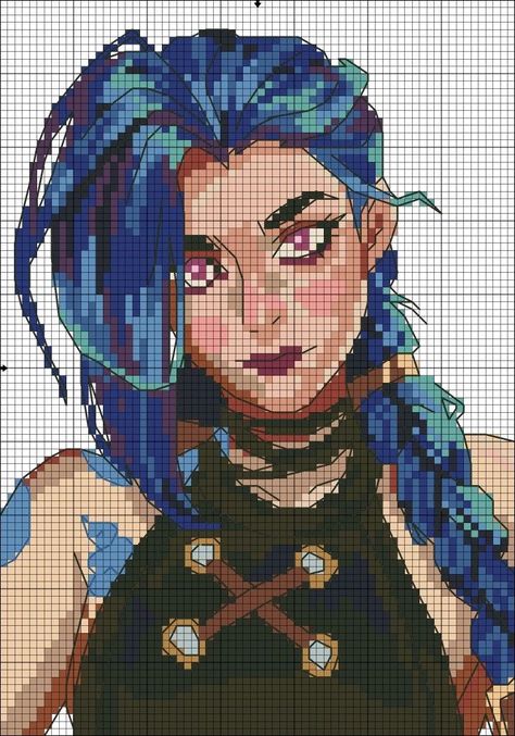 Jinx Arcane Crochet Pattern, Arcane Embroidery, Arcane Pixel Art, 16 Bit Art, Pixel Art Minecraft, Grid Art, Piskel Art, Graph Crochet, Grid Patterns