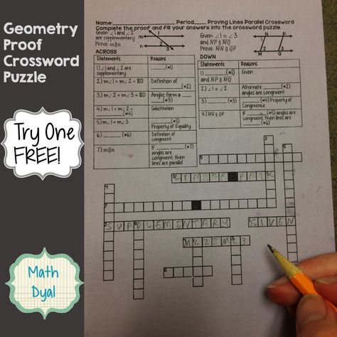 Geometry proof crossword puzzle are a fun way to practice and scaffold proof writing. Geometry Classroom, Geometry Proofs, Relationship Worksheets, Geometry Lessons, Teaching Geometry, Triangle Worksheet, Math Drills, Geometry Worksheets, Education Quotes Inspirational